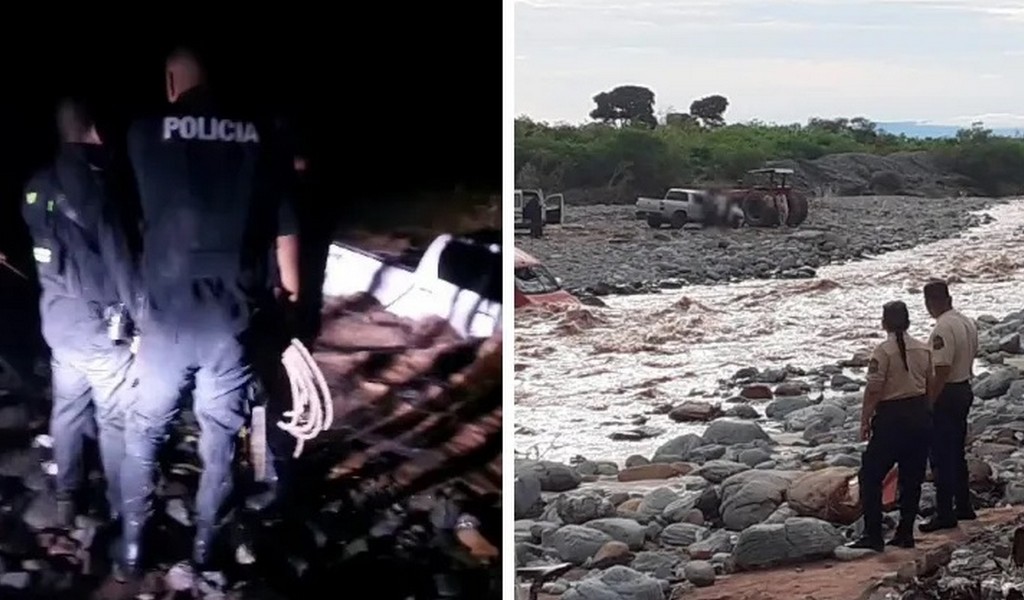 La crecida de un río en Metán atrapó a dos camionetas:  3 jóvenes fueron rescatados y un policía resultó herido