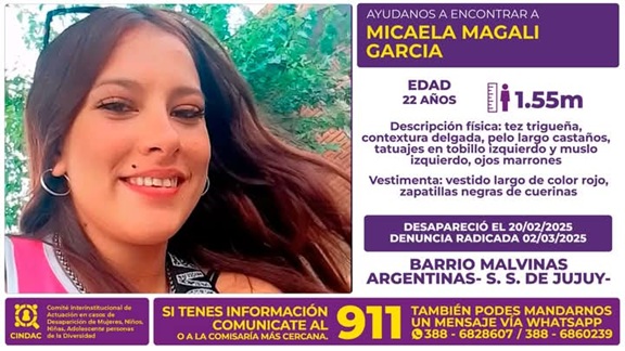 Buscan a Micaela Magalí García, una joven salteña que se perdió en Jujuy hace 15 días