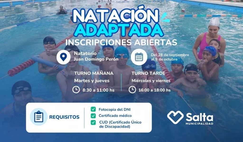 El Municipio abrió las inscripciones para Natación Adaptada en el natatorio Perón