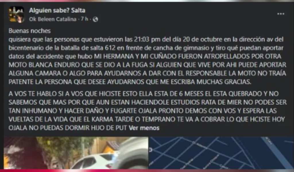 Urgente: buscan al motociclista que chocó a una embarazada frente a Gimnasia y Tiro y huyó