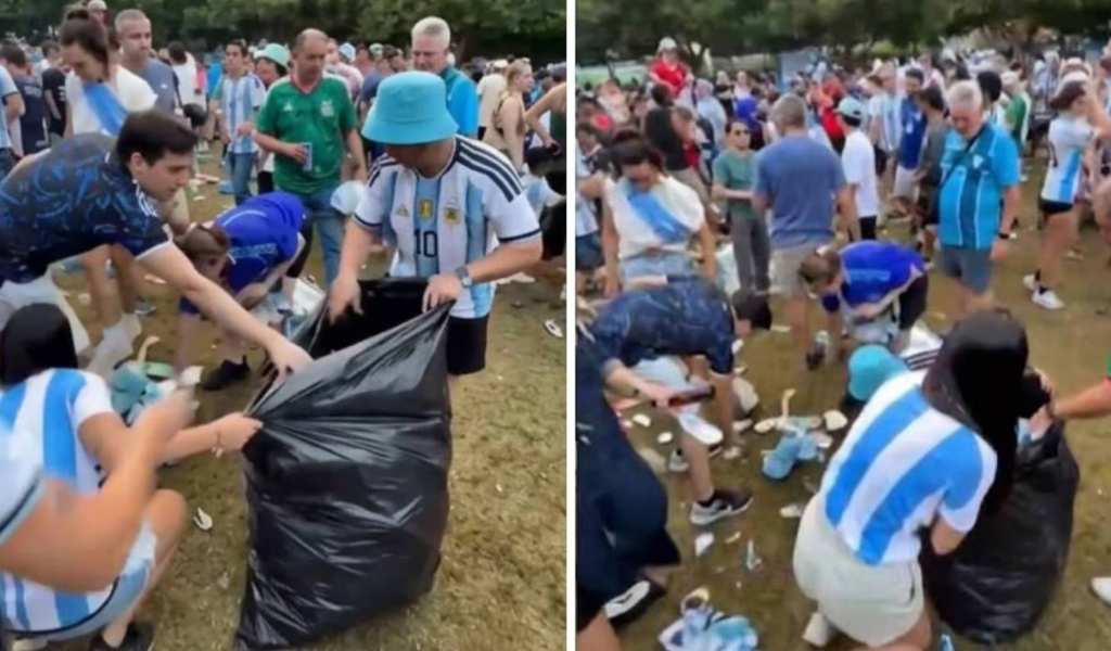 Un gesto a la japonesa: los hinchas argentinos limpiaron en Dallas el predio donde se realizó el fan fest del encuentro ante Austria