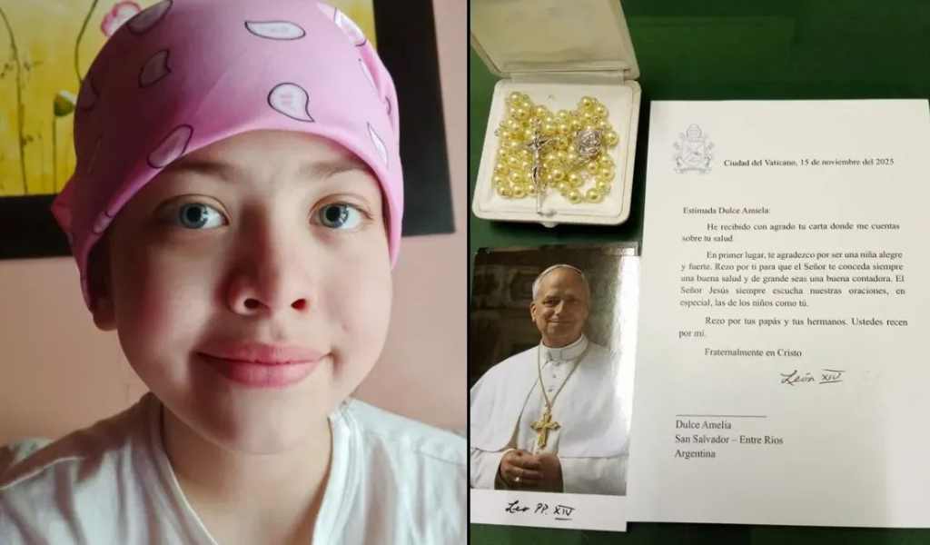 Niña entrerriana con leucemia recibió una carta y un rosario del Papa León XIV