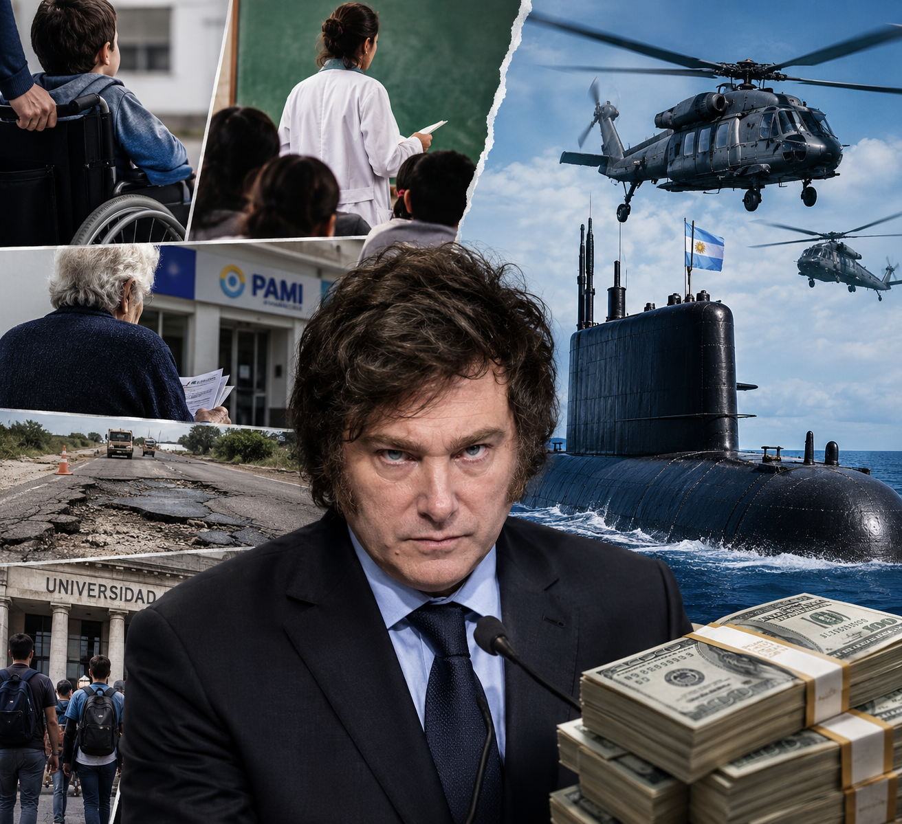 Con lo que se "ahorra" en discapacitados, docentes, rutas y PAMI, Milei comprará submarinos y helicópteros