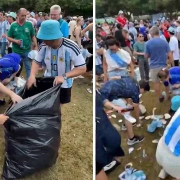 Un gesto a la japonesa: los hinchas argentinos limpiaron en Dallas el predio donde se realizó el fan fest del encuentro ante Austria