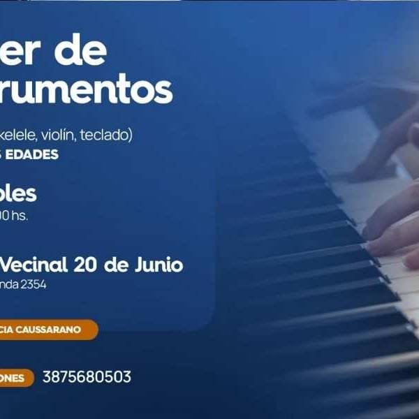 Este miércoles la música llega al centro vecinal 20 de junio con un nuevo taller de instrumentos: 