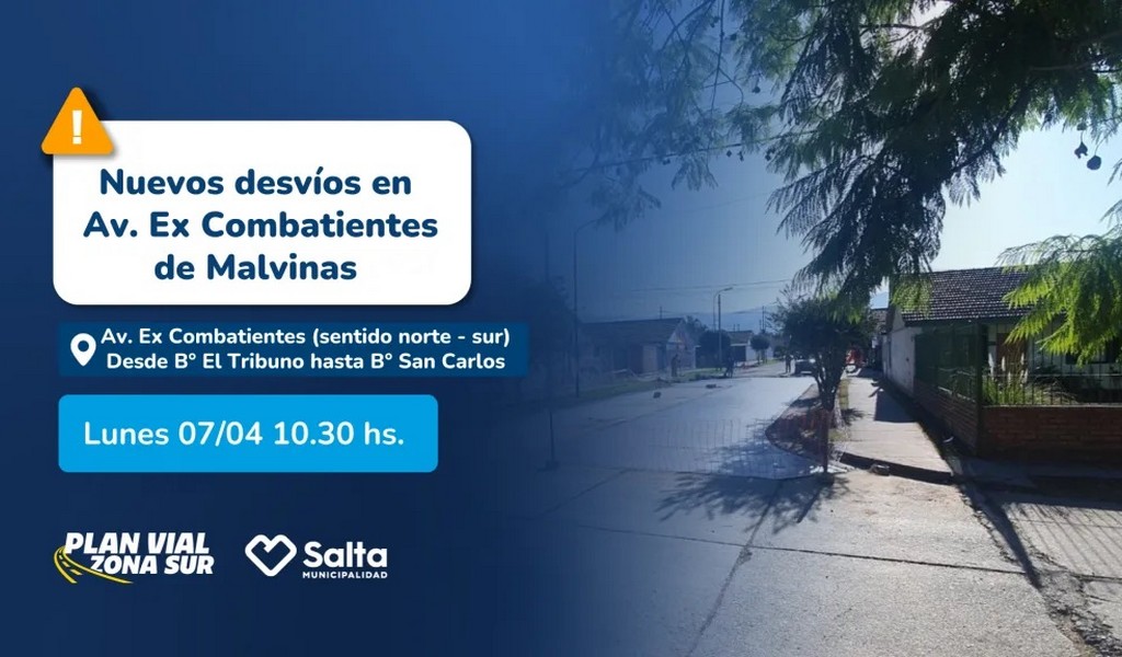 Plan Vial Zona Sur: habrá un desvío en Av. Ex Combatientes a la altura del barrio El Tribuno